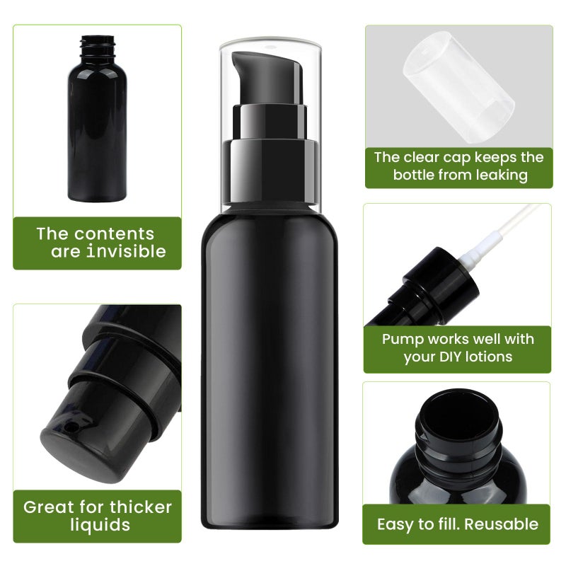 RAYNAG 5 Pack Travel Pump Bottles Empty Refillable Plastic Pump Bottle Spray Bottle Dispenser With Black Cap for Lotion Cream Essential Oil Travel Container, 50ml/1.7oz (Black) - Image 4